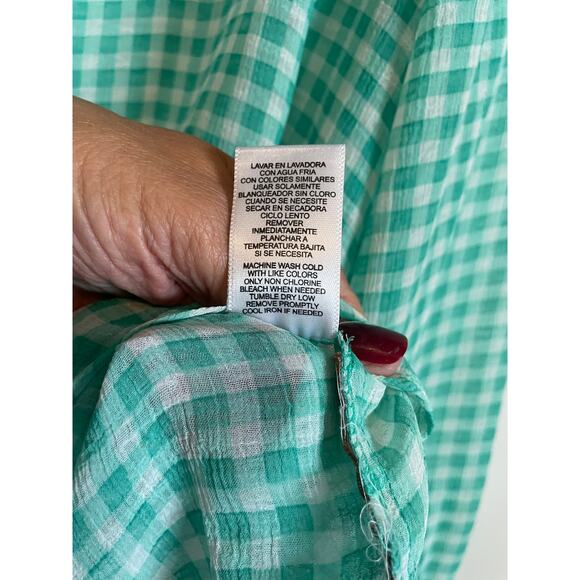 Daisy Fuentes green gingham sheer blouse buttons long sleeve lightweight top XL - Picture 8 of 8